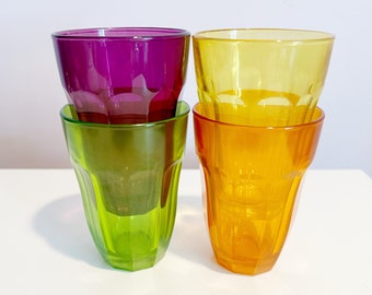 Vintage Pasabahce Palaks Jewel Toned Tumbler Glasses Multi Colored Glasses, Set of 4
