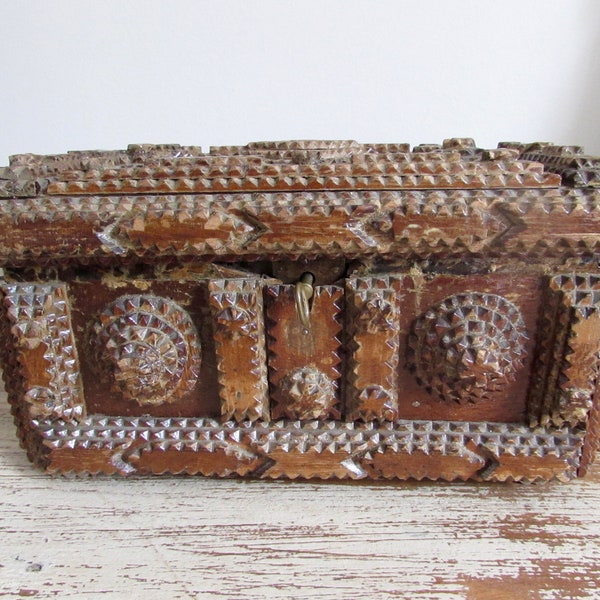 Antique Tramp Art German Trinket Box Jewelry Box Black Forest Art