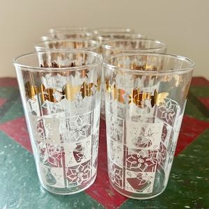 Hazel Atlas Gold and White Juice Glasses Swanky Swig Glasses Set of Eight