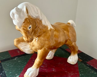 Vintage Clydesdale Ceramic Horse Statue: Large Art Figurine