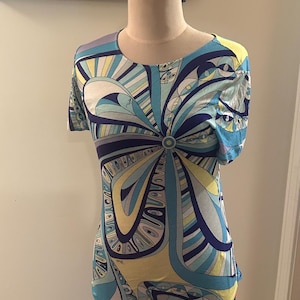 Vintage Emilio Pucci Graphic Geometric Colorful Tee Shirt Top