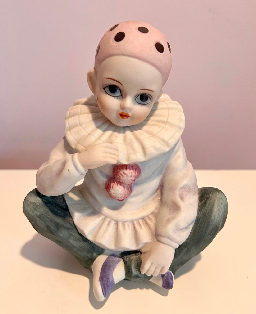 Vintage Pierrot MANN Harlequin Doll Clown Figurine Music Box Made in