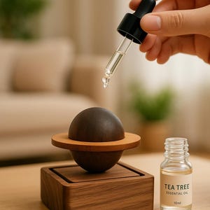 Hölzerner Planet Diffusor - Natürliche Aromakugel für ätherische Öle, handgefertigt aus Walnuss und Buche