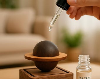 Houten planeetverspreider – natuurlijke aromabol voor essentiële oliën, handgemaakt van walnoot en beukenhout