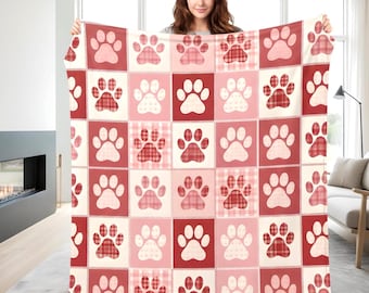 Paw Print Plush Blanket, Personalized Dog Mom Gift, Cozy Pet Lover Throw