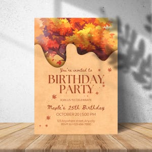 Plantilla de invitación de cumpleaños de otoño: invitación editable para fiesta de otoño (descarga digital)