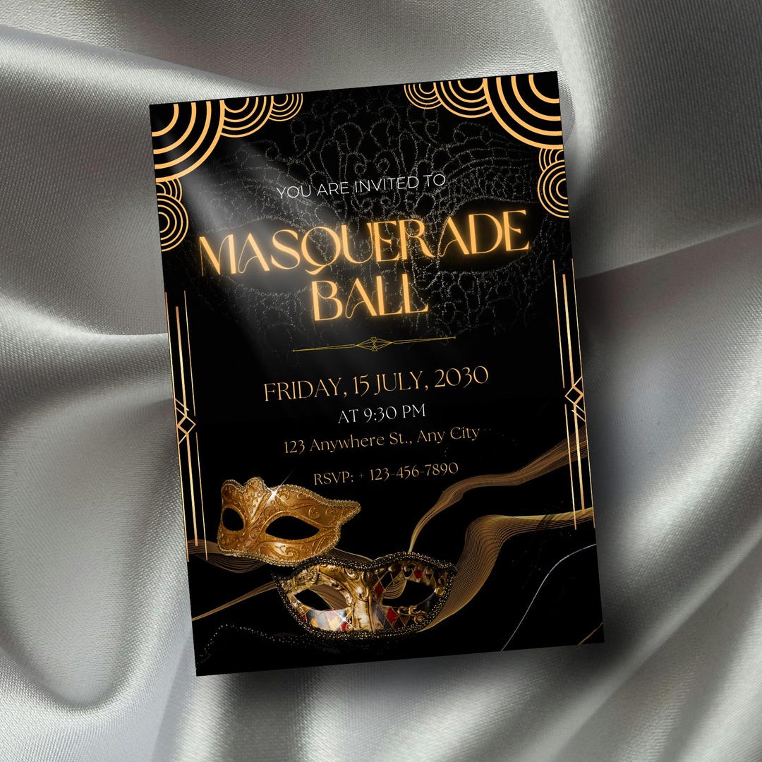 Ball Invite Masquerade Ball Invitation Template: Editable Venetian Party Design ...