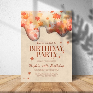 Plantillas de invitación de cumpleaños de otoño: Invitación editable para fiesta de otoño (descarga digital)