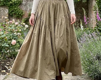 Cottage Inspired Cotton Maxi Skirt: Bohemian Flowy Elastic Swing Skirt