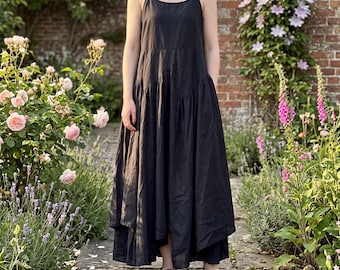 Cotton Tiered Asymmetric Maxi Dress: Bohemian Gothic Inspired Swing Dress