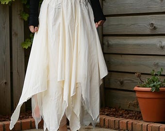 Distressed Fairy Swing Skirt: Gothic Bohemian Summer Elastic Skirt