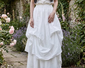Cotton Balloon Gathered Maxi Skirt: Bohemian Elastic Cottage Inspired Swing Skirt