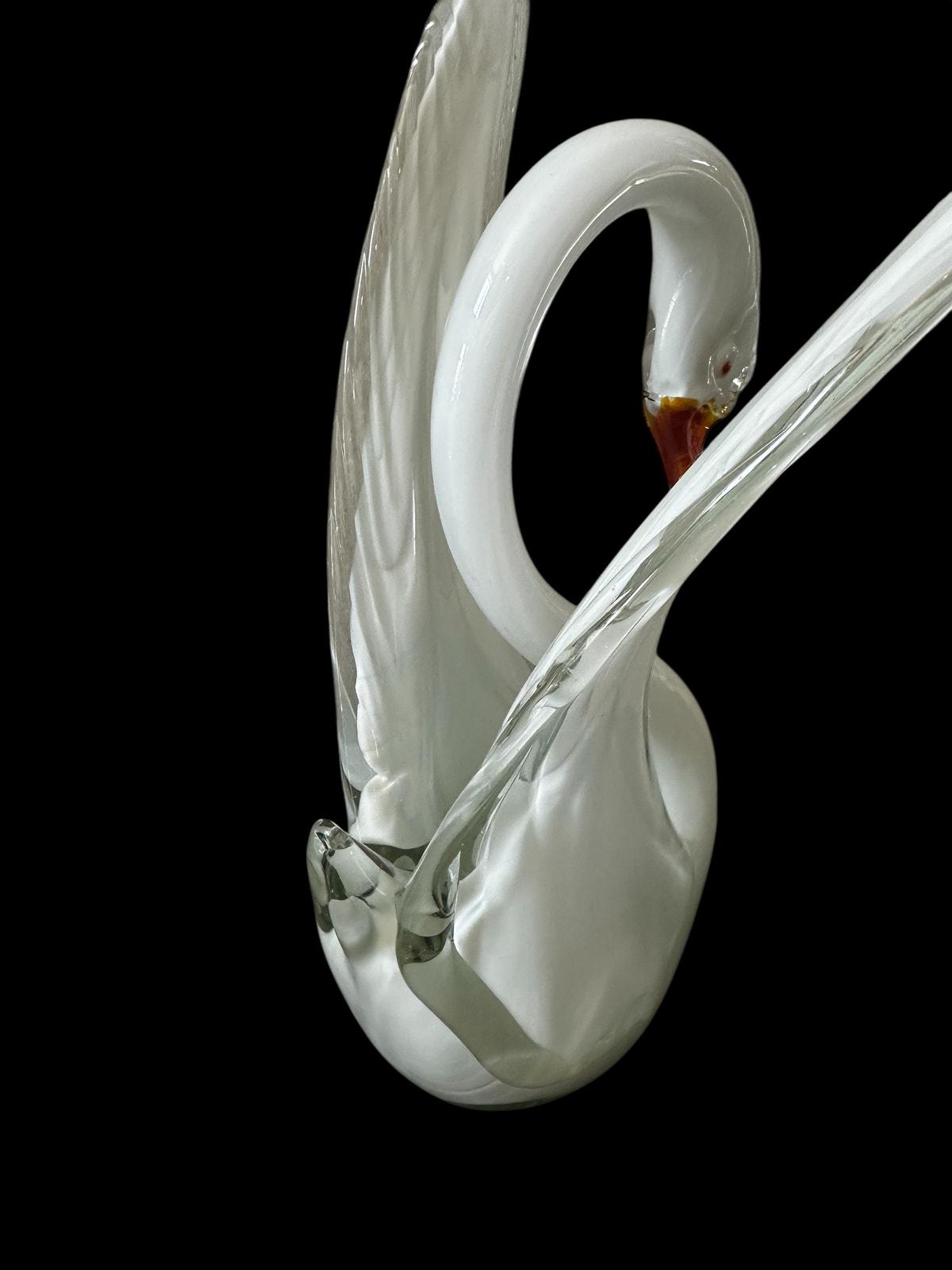 希少なヴィンテージ・セグソ・ムラーノガラスの白鳥彫刻 – ミッド