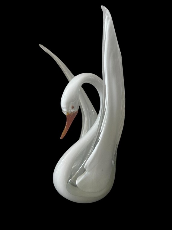 希少なヴィンテージ・セグソ・ムラーノガラスの白鳥彫刻 – ミッド