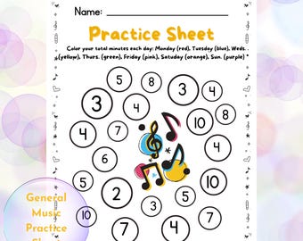 Rastreador de prática musical: registro semanal para impressão para alunos (download em PDF 8,5 x 11 pol.)