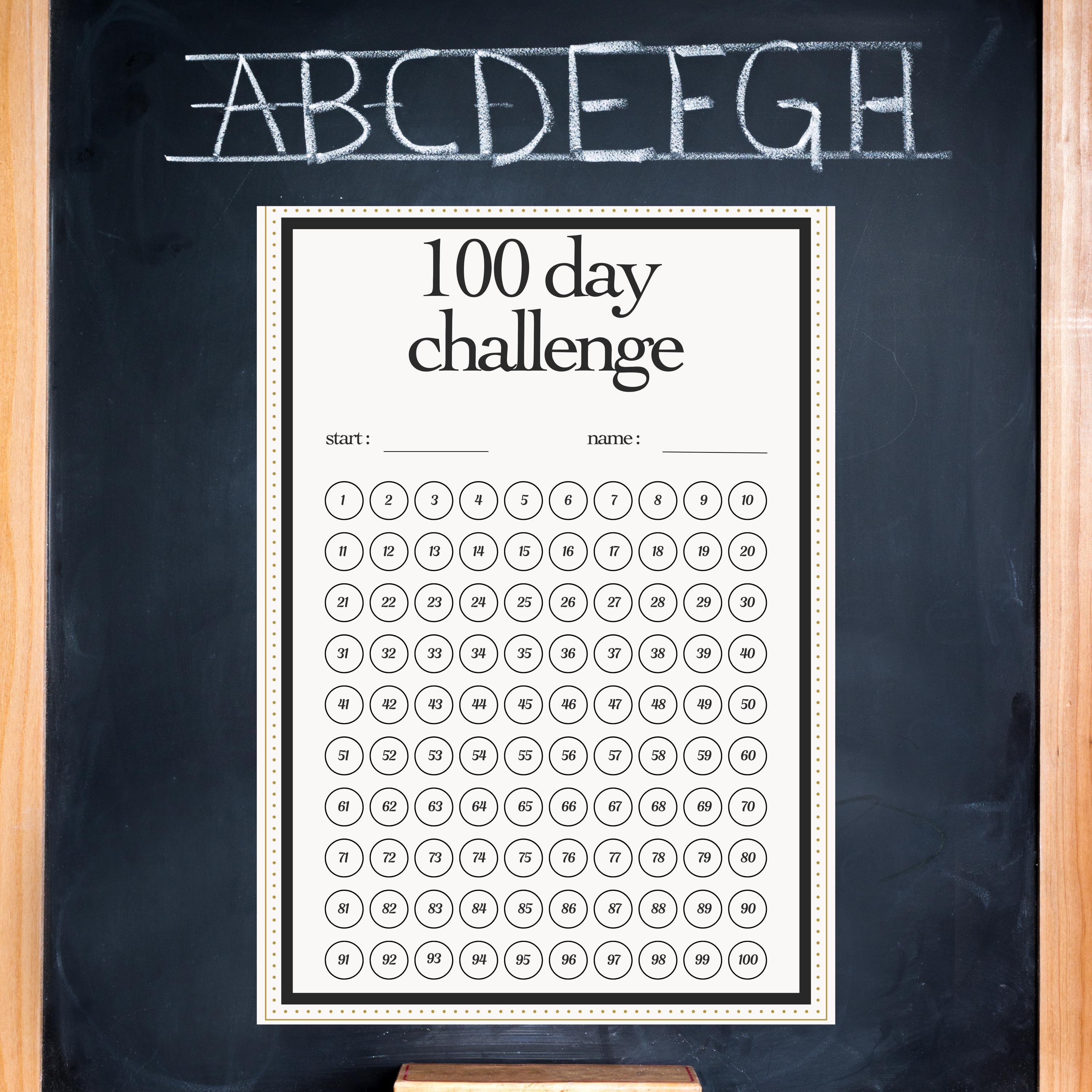 100 Day Challenge Tracker Printable | Black & White Designs (PDF ...