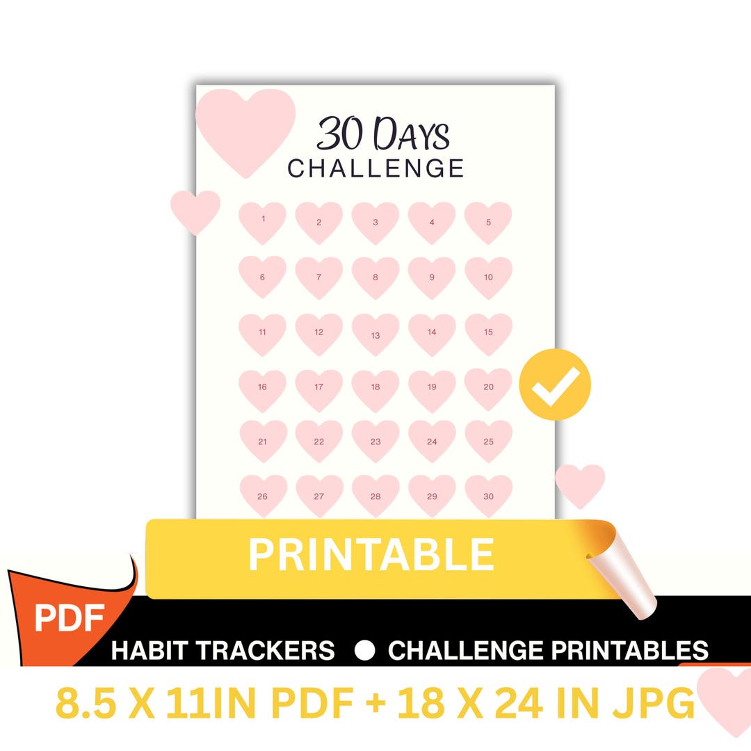 30 Day Challenge Tracker | Goal Printable (PDF & JPG) - Etsy