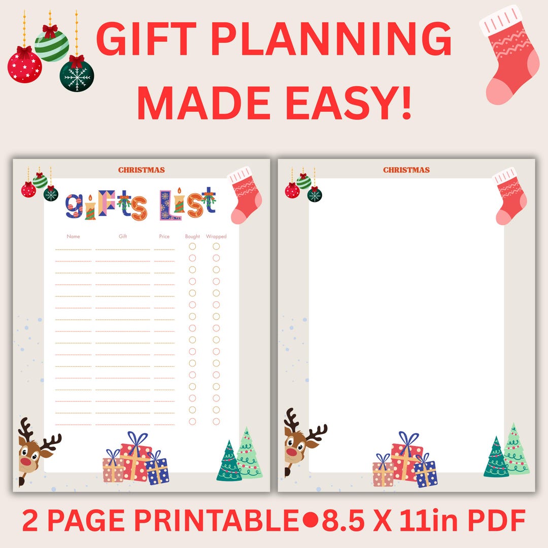 Christmas Gift List Printable | Holiday Shopping Tracker | Festive Gift ...