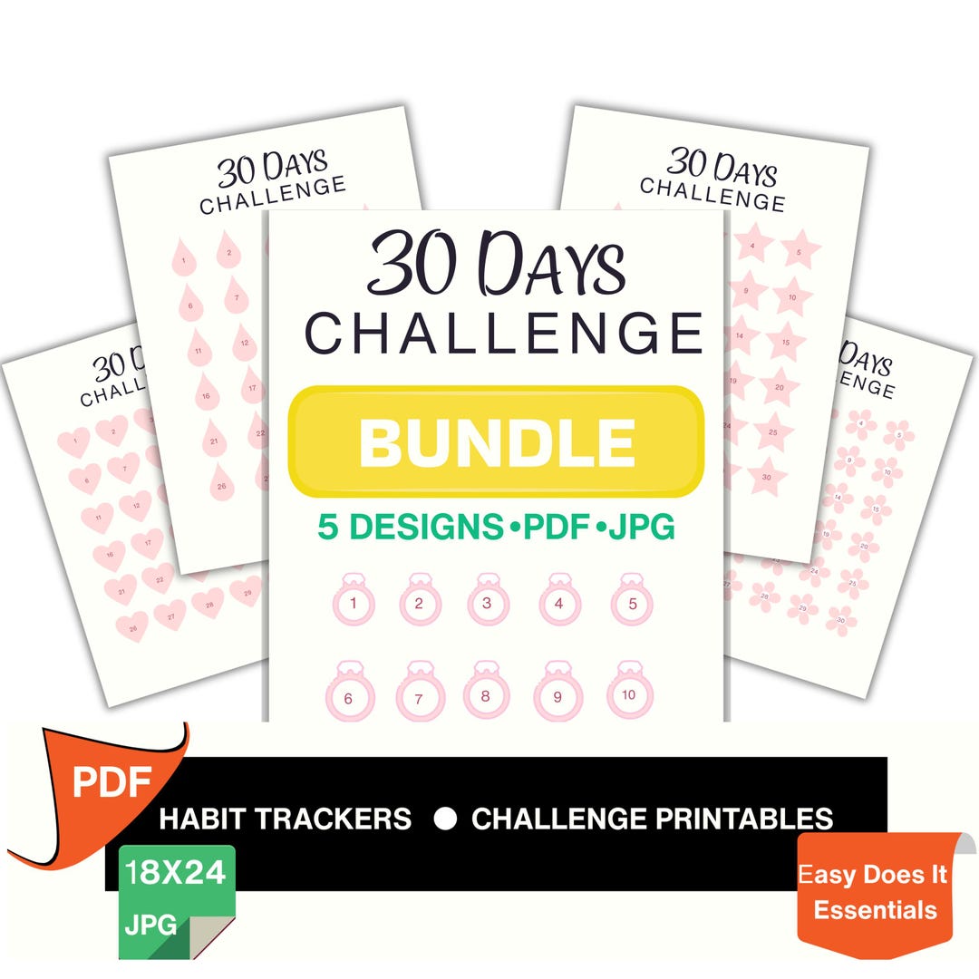 30 Day Challenge Printable Bundle | Habit Tracker, Goal Charts (PDF ...