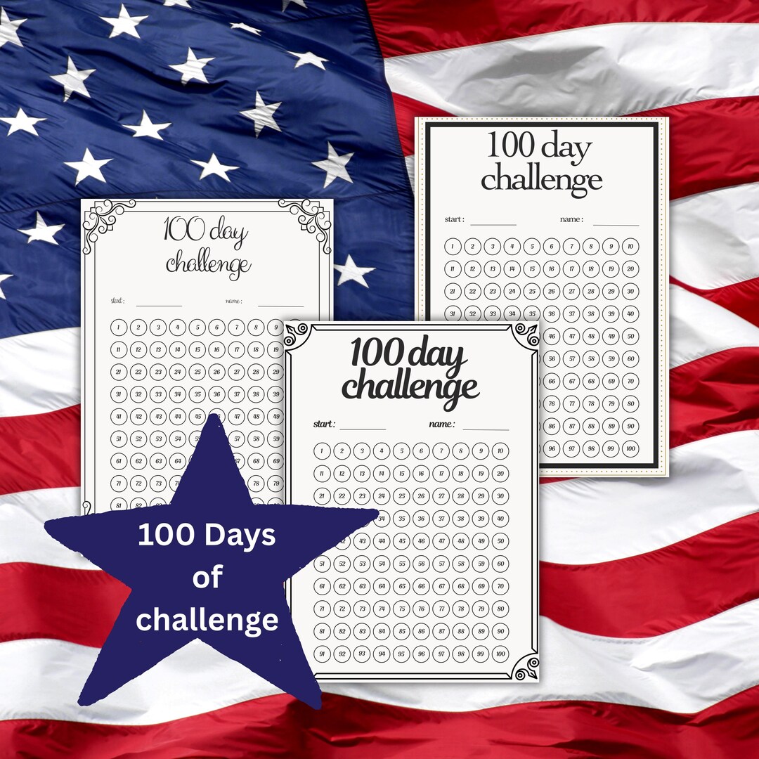 100 Day Challenge Tracker Printable | Black & White Designs (PDF ...