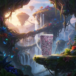 Tangled but Alive Latte Mug – 17oz Abstract Network Design, Dishwasher Safe