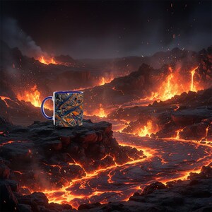 Lava Art Mug – White Ceramic Coffee Cup 11oz – Liquid Fire Design