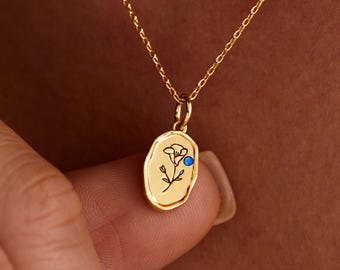 Custom Birth Flower Necklace, Personalized Birthstone Pendant, Minimalist Jewelry, Birthday Gift for Her, Mother's Day Gift for Her