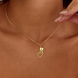 Finger Heart Necklace, Custom Initial Pendant, Korean Hand Heart Jewelry, Love Symbol Necklace, Girlfriend Gift, Anniversary Gift for Her
