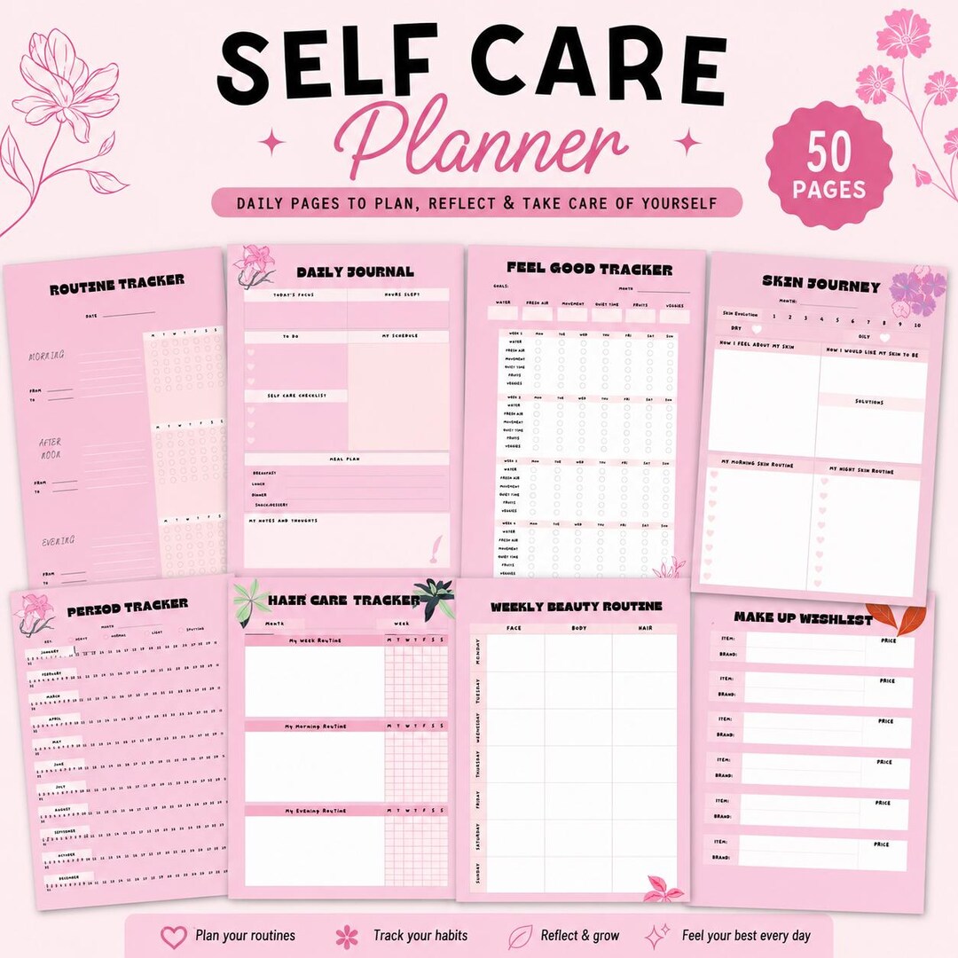 Ultimate Self Care Planner | Pink Digital Planner | Wellness & Beauty ...