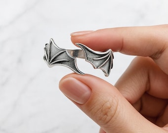 Angel & Demon Wings-ring – verstelbare gotische roestvrijstalen band