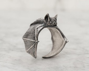 Gothic Bat Ring – Adjustable Stainless Steel, Punk Jewelry