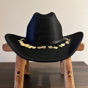 Custom Black Sparkle Cowboy Hat with Gold Detail
