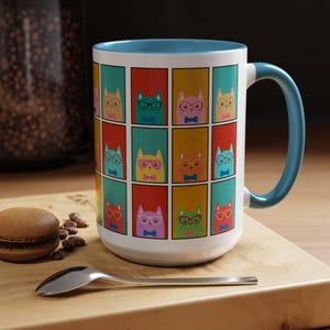 9 Nerdy Cats Comics Coffee Mug 15oz, Colorful Cat Design, Fun Home Decor, Birthday Gift Idea, Holiday Gift Idea, Perfect for Cat Lovers