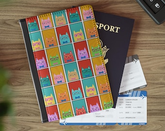 Nerdy Katzen Retro Passhülle | Adventure Is Calling, Zeit zu reisen, bunte Katze Pop Art | RFID-Blockierung