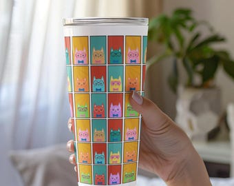 Nerdy Cats Comics Tumbler 20oz, Fun Pet Lover Drinkware, Cute Cat Themed Travel Cup, Unique Gift for Cat Lovers, Colorful Cat Design