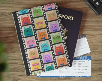 Nerdy Katzen Filmstreifen Passhülle | Bunte Kunstleder Reise-Accessoire