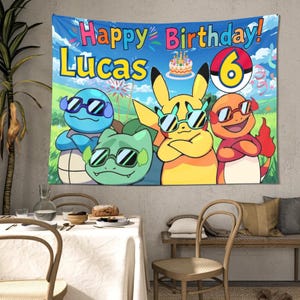 Pesonalized Name Age Pokemon Birthday Party Banner Decoration Backdrop Gift