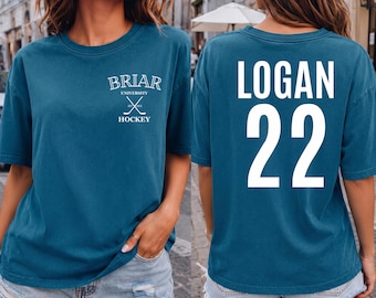 Briar Hockey. Off campus tee. Logo T-Shirt | Custom Name & Number Back No. 22 Logan.