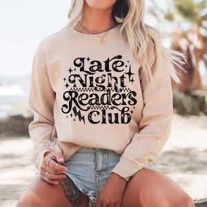 Late Night Readers Club Sweatshirt, Cozy Lounge Wear, Gift for Book Lovers, Unisex Crewneck, Reading Club Apparel, Night Owl Style