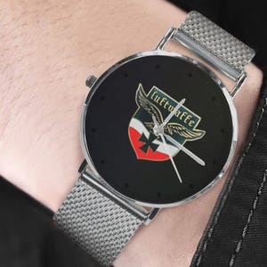 Men&#39;s Women&#39;s All Stainless Silver And Black Dial Luftwaffe Air Force Miyota Quartz Movement Dress Formal Aviator Monogram Watch...