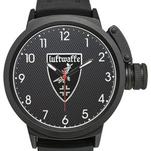 Men&#39;s Women&#39;s Large Black & Silver Insignia Miyota Quartz Movement Waterproof Shockproof Luftwaffe Aviator Sports Watch...