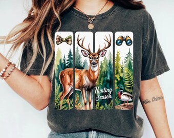 Hunting Season PNG – Deer and Duck Forest Panels with Camo Coquette Bow, Transparent Clipart for Sublimation.