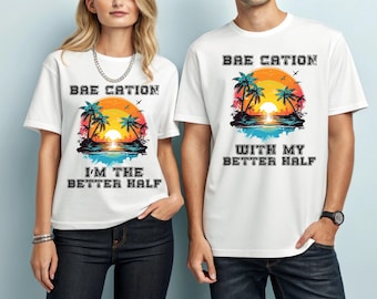 Baecation Better Half Couple PNG Bundle | Tropical Sunset Matching Vacation Shirts | His & Hers Digital Download for Beach Trips