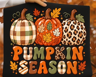 Pumpkin Season PNG, Retro Fall Pumpkin PNG, Leopard Plaid Pumpkin Design, Groovy Autumn Sublimation PNG, Fall Shirt Graphic