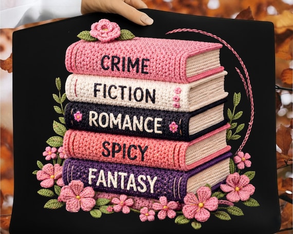 Crochet Book Stack PNG | Book Lover Wall Art | Cozy Reading Decor | Romance Fantasy Books Illustration | Digital Download