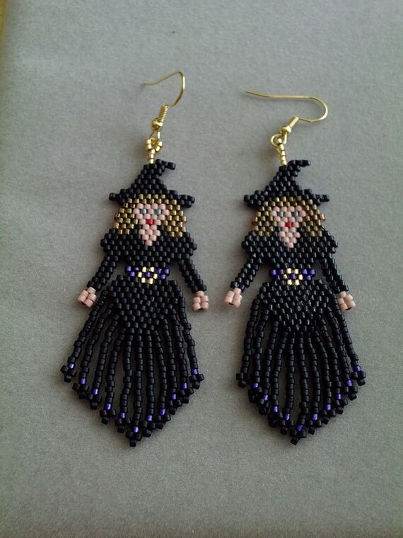Pretty Witch Halloween Beaded Earrings Etsy
