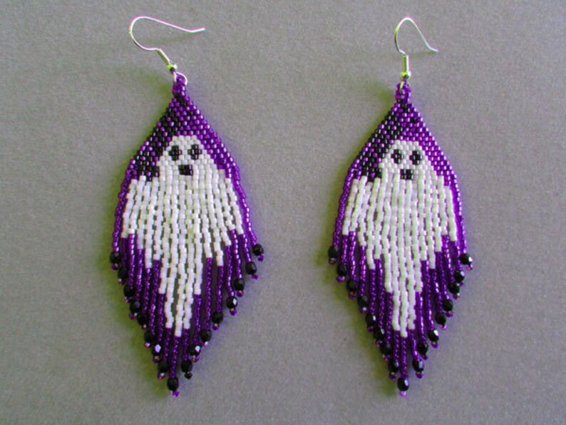 Ghost Earrings in delica beads for Halloween Etsy
