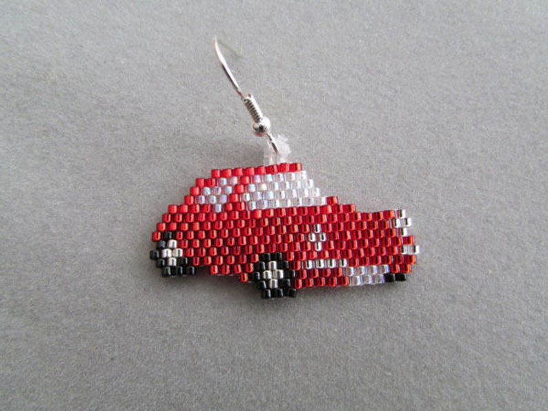 Beaded Red Sports Car Earrings Etsy