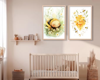 Conjunto de láminas decorativas de abejas para la habitación infantil – Decoración unisex (Descarga digital)