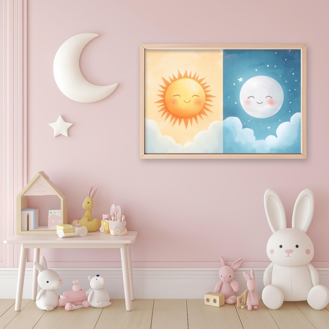 Sun and Moon Nursery Art Set: Celestial Boho Decor (digital Download ...